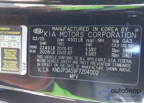 2015 Kia Soul + from USA, damaged, VIN KNDJP3A59F7204002